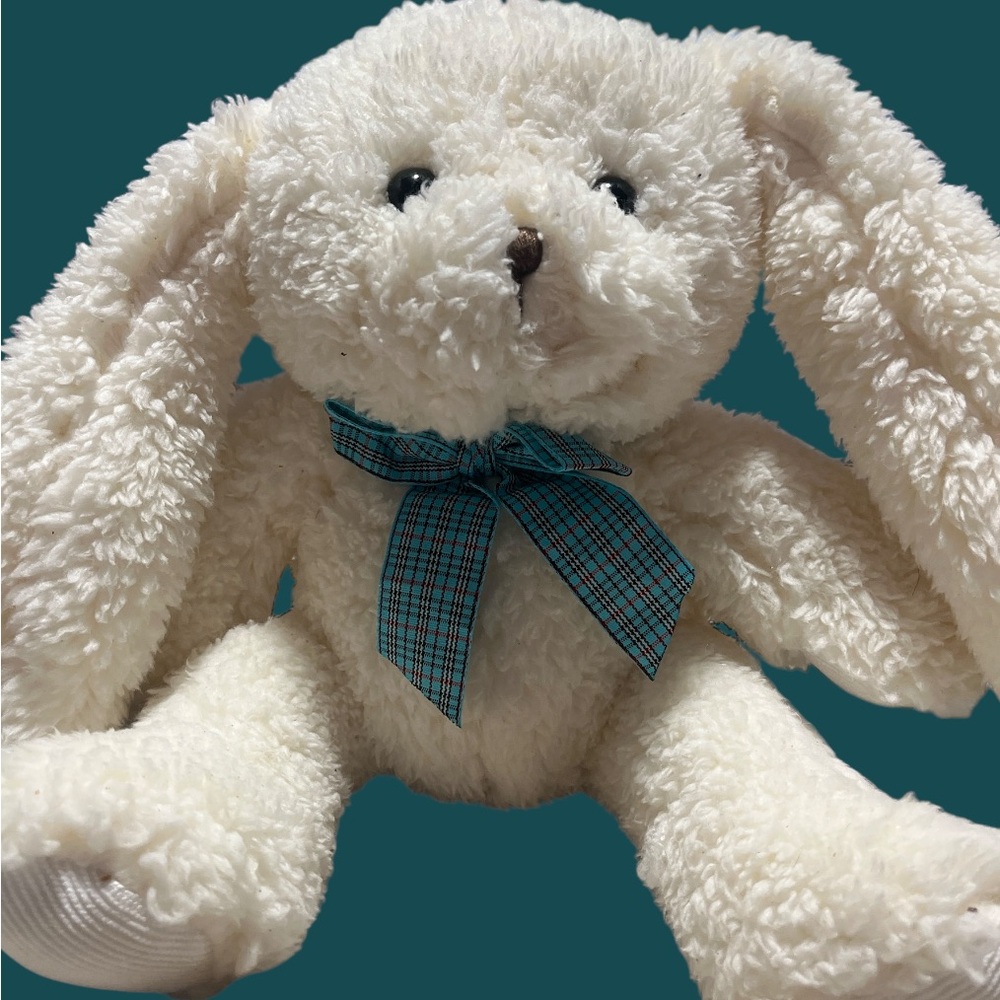 Plush White Bunny with Blue Bow